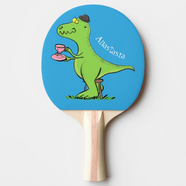 Cute lustig grönt för att rex dinosaur-tecknad pingisracket (Framsidan)