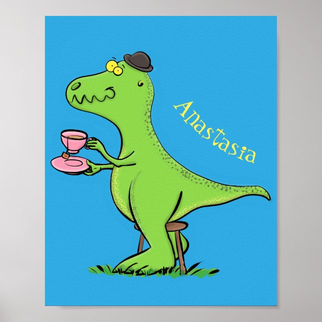 Cute lustig grönt för att rex dinosaur-tecknad poster (Framsidan)