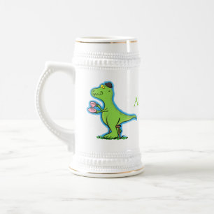 Cute lustig grönt för att rex dinosaur-tecknad sejdel