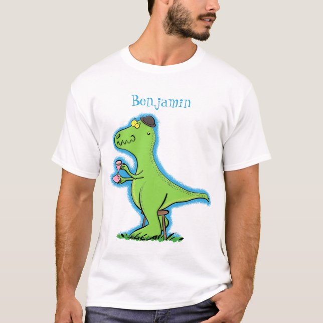 Cute lustig grönt för att rex dinosaur-tecknad t shirt (Framsida)
