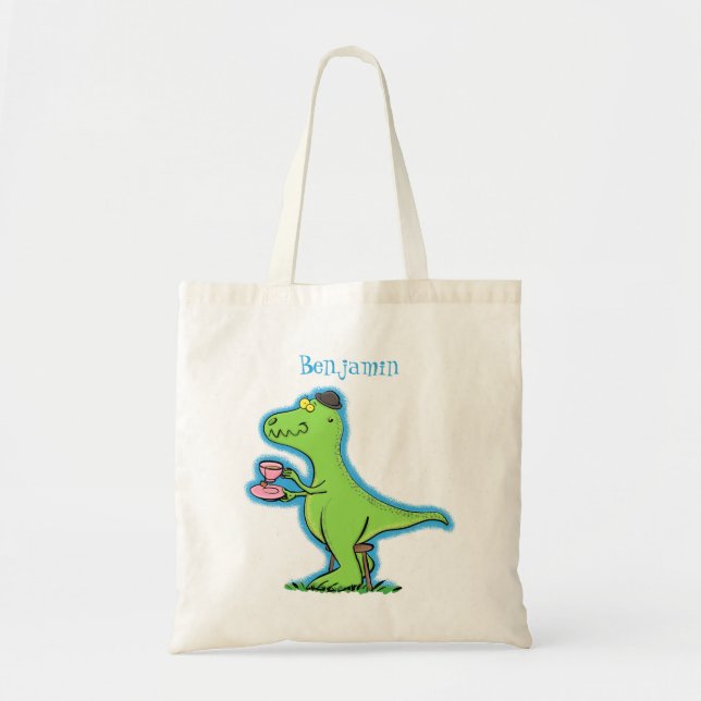 Cute lustig grönt för att rex dinosaur-tecknad tygkasse (Framsidan)