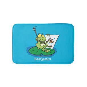Cute lustig grönt groda tecknad illustration badrumsmatta
