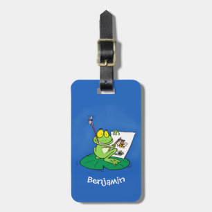 Cute lustig grönt groda tecknad illustration bagagebricka