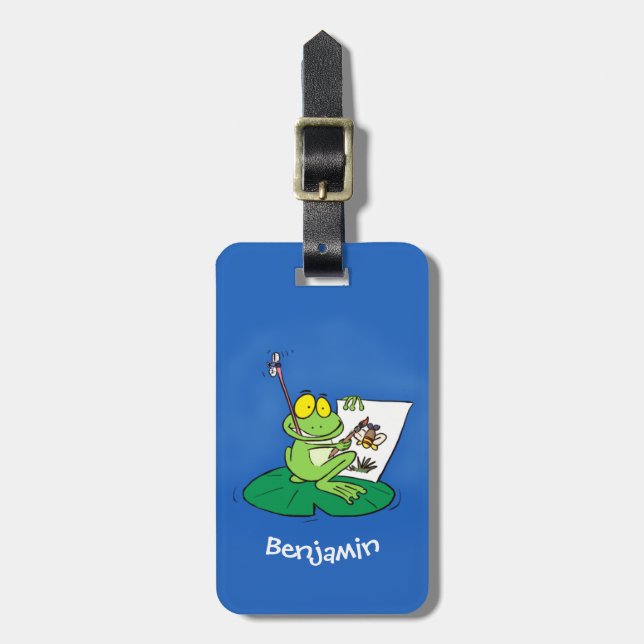 Cute lustig grönt groda tecknad illustration bagagebricka (Vertikal Framsida)