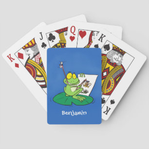 Cute lustig grönt groda tecknad illustration casinokort