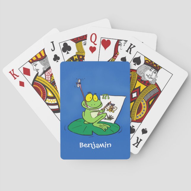 Cute lustig grönt groda tecknad illustration casinokort (Baksidan)