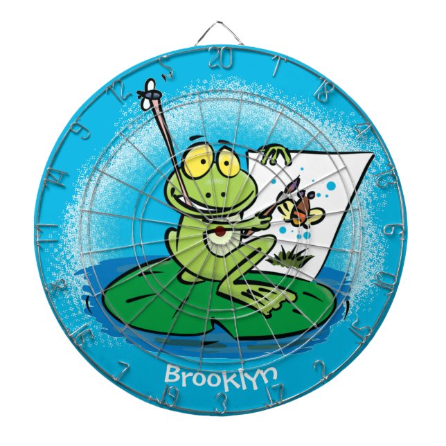 Cute lustig grönt groda tecknad illustration darttavla (Framsidan)