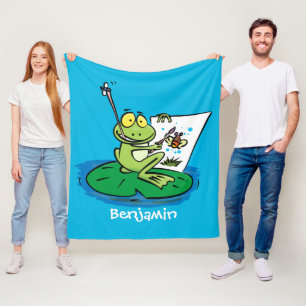 Cute lustig grönt groda tecknad illustration fleecefilt