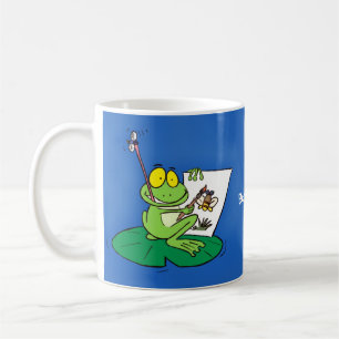 Cute lustig grönt groda tecknad illustration kaffemugg