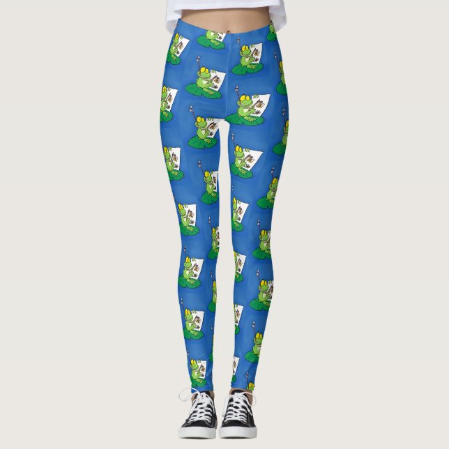 Cute lustig grönt groda tecknad illustration leggings (Framsida)