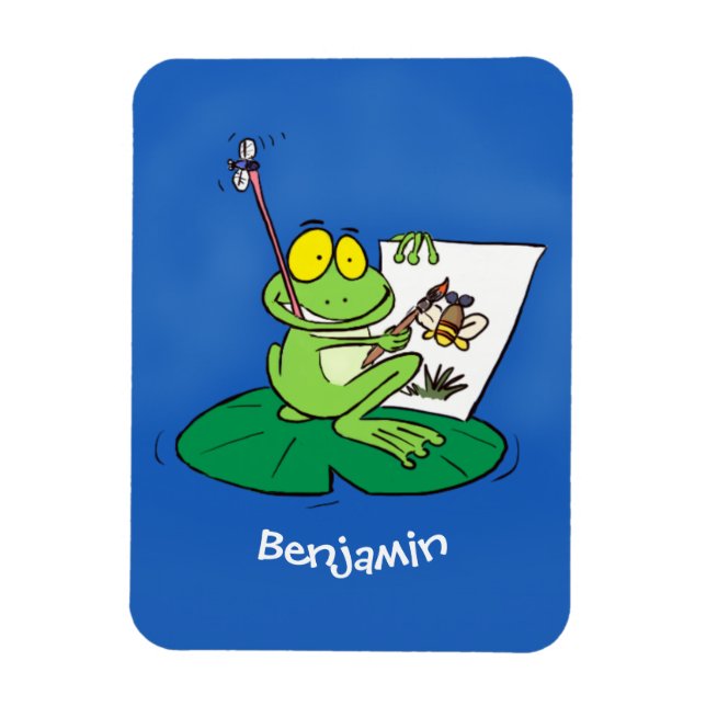 Cute lustig grönt groda tecknad illustration magnet (Vertikal)