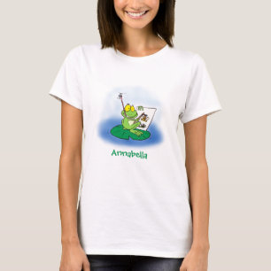 Cute lustig grönt groda tecknad illustration t shirt