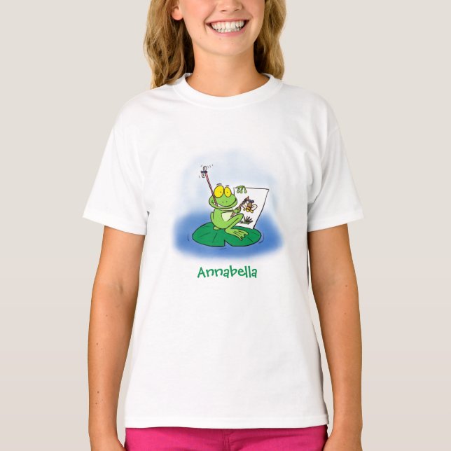 Cute lustig grönt groda tecknad illustration t shirt (Framsida)