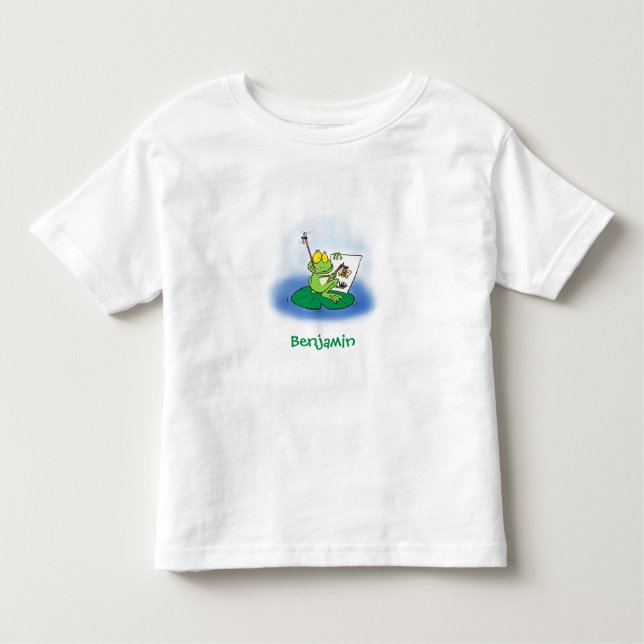 Cute lustig grönt groda tecknad illustration t shirt (Framsida)
