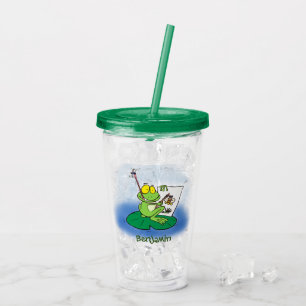 Cute lustig grönt groda tecknad illustration take away mugg