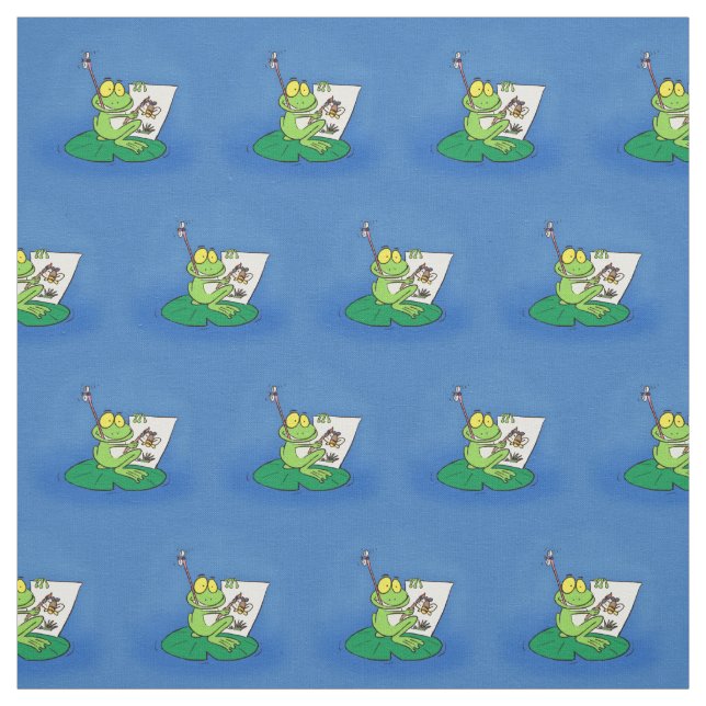 Cute lustig grönt groda tecknad illustration tyg (Provkarta)