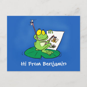 Cute lustig grönt groda tecknad illustration vykort