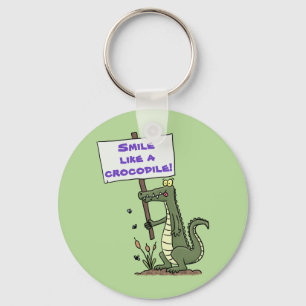 Cute, lustig grönt krokodile humor leende tecknad nyckelring
