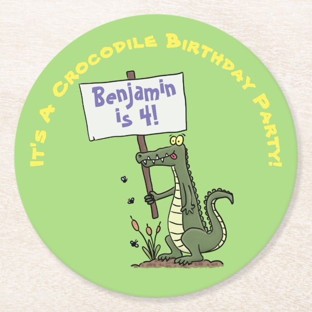 Cute, lustig grönt krokodile humor tecknad underlägg papper rund (Framsidan)