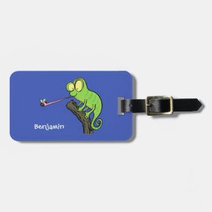 Cute lustig grönt lycklig chameleon-tecknad bagagebricka