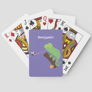 Cute lustig grönt lycklig chameleon-tecknad casinokort