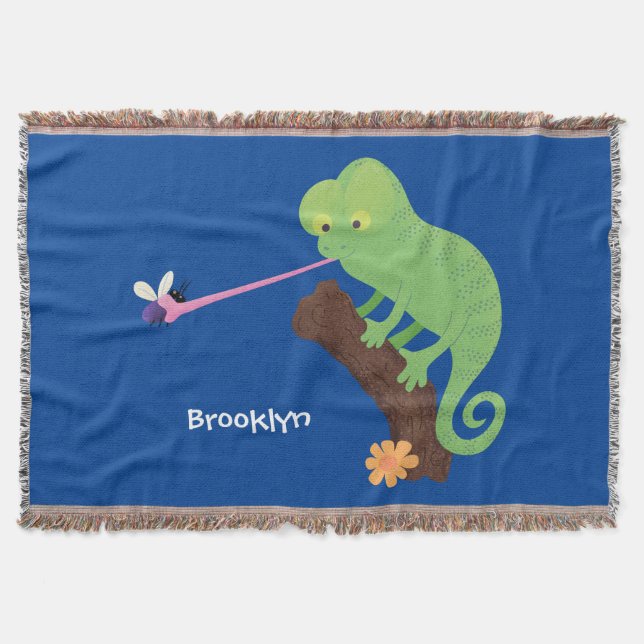 Cute lustig grönt lycklig chameleon-tecknad filt (Framsidan)