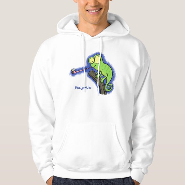 Cute lustig grönt lycklig chameleon-tecknad hoodie (Framsida)