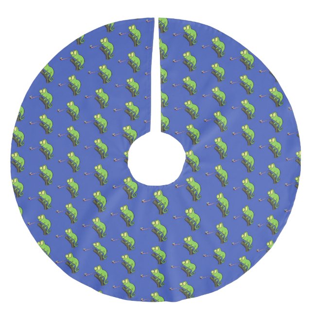 Cute lustig grönt lycklig chameleon-tecknad julgransmatta borstad polyester (Framsidan)