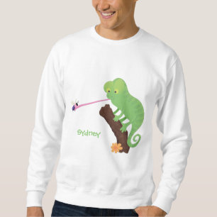 Cute lustig grönt lycklig chameleon-tecknad lång ärmad tröja