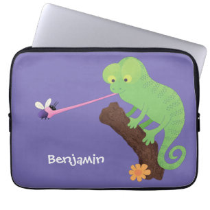 Cute lustig grönt lycklig chameleon-tecknad laptop fodral
