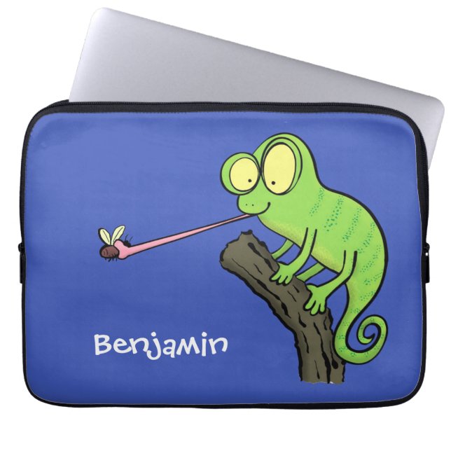 Cute lustig grönt lycklig chameleon-tecknad laptop fodral (Framsidan)