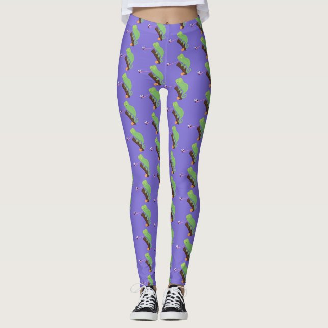 Cute lustig grönt lycklig chameleon-tecknad leggings (Framsida)