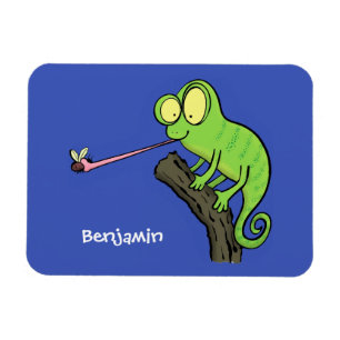 Cute lustig grönt lycklig chameleon-tecknad magnet