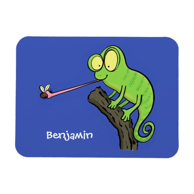 Cute lustig grönt lycklig chameleon-tecknad magnet (Horisontell)