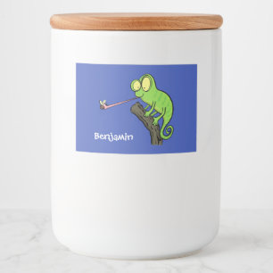Cute lustig grönt lycklig chameleon-tecknad mat etiketter