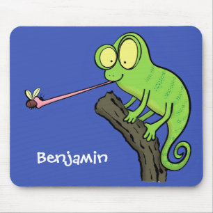 Cute lustig grönt lycklig chameleon-tecknad musmatta