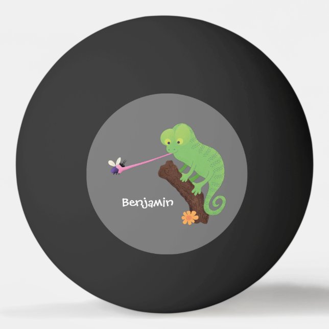 Cute lustig grönt lycklig chameleon-tecknad pingisboll (Framsidan)