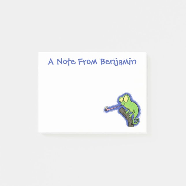 Cute lustig grönt lycklig chameleon-tecknad post-it block (Framsida)