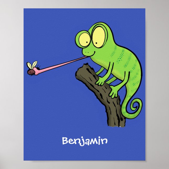 Cute lustig grönt lycklig chameleon-tecknad poster (Framsidan)