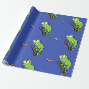 Cute lustig grönt lycklig chameleon-tecknad presentpapper