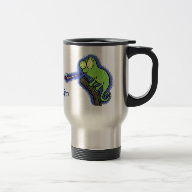Cute lustig grönt lycklig chameleon-tecknad resemugg (Höger)