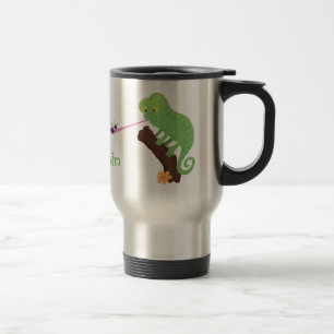 Cute lustig grönt lycklig chameleon-tecknad resemugg