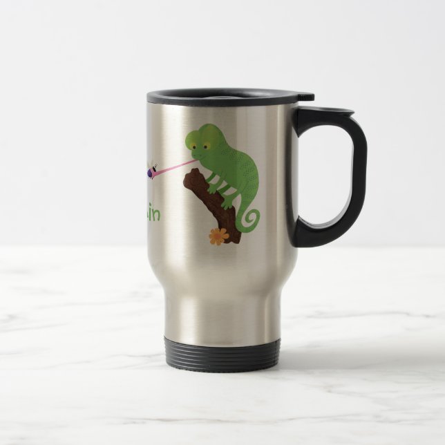 Cute lustig grönt lycklig chameleon-tecknad resemugg (Höger)