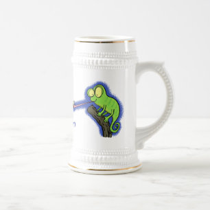 Cute lustig grönt lycklig chameleon-tecknad sejdel