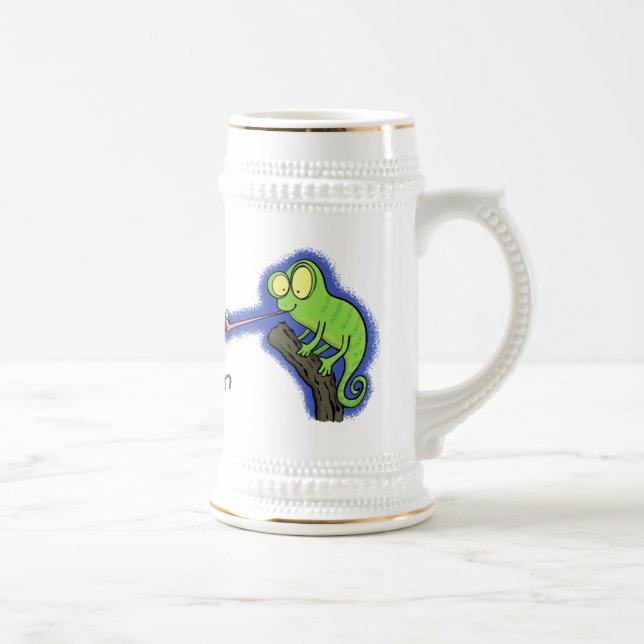 Cute lustig grönt lycklig chameleon-tecknad sejdel (Höger)