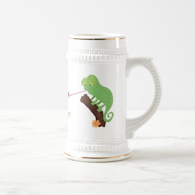 Cute lustig grönt lycklig chameleon-tecknad sejdel (Höger)