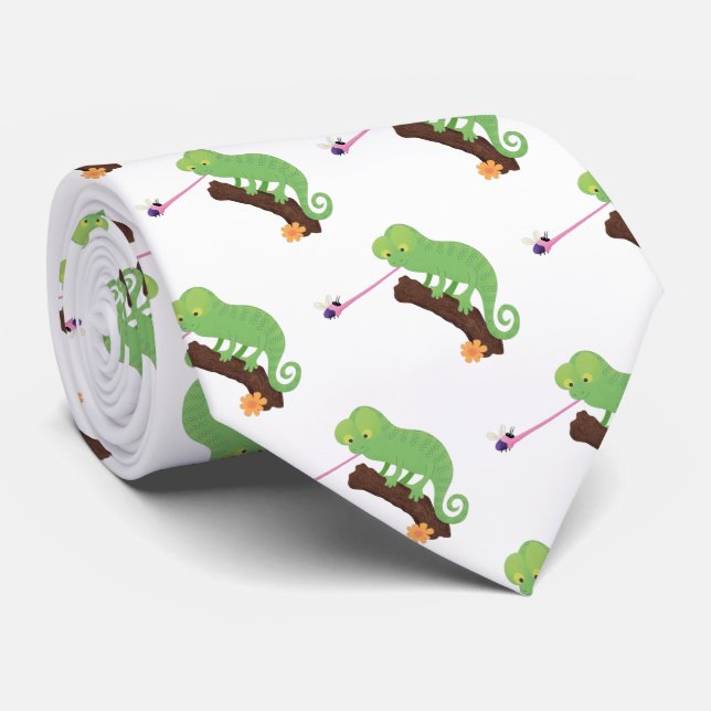 Cute lustig grönt lycklig chameleon-tecknad slips (Rullad)