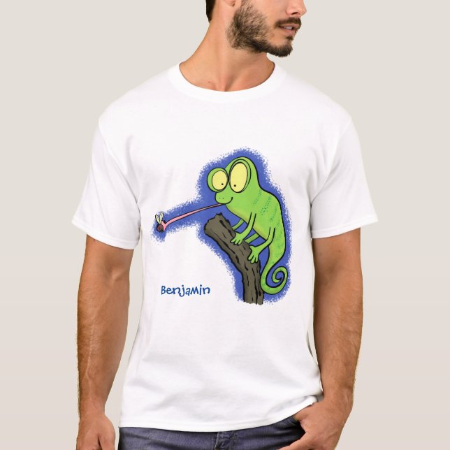 Cute lustig grönt lycklig chameleon-tecknad t shirt (Framsida)