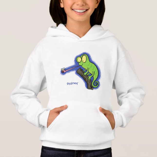 Cute lustig grönt lycklig chameleon-tecknad t shirt (Framsida)