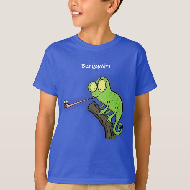 Cute lustig grönt lycklig chameleon-tecknad t shirt (Framsida)